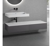 neoro n50 Ensemble de meubles l : 160 cm, 2 tiroirs, lavabo blanc mat sans trou percé,, BN0134WM+2#BN0412GR+BN0405WH,