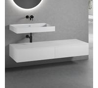neoro n50 Ensemble de meubles l : 160 cm, 2 tiroirs, lavabo blanc mat sans trou percé,, BN0134WM+2#BN0412WM+BN0405WM,