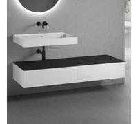 neoro n50 Ensemble de meubles l : 160 cm, 2 tiroirs, lavabo blanc mat sans trou percé,, BN0134WM+2#BN0412WH+BN0405BM,