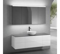 neoro n50 Ensemble de meubles l : 160 cm, 6 tiroirs, vasque Ø 40 cm blanc mat, avec armoire de toilette,, BN0064WM+BN0422WH+2#BN0420WH+BN0405GR+2#BN0473MI,