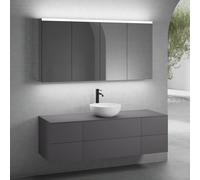 neoro n50 Ensemble de meubles l : 160 cm, 6 tiroirs, vasque Ø 40 cm blanc mat, avec armoire de toilette,, BN0064WM+BN0422GR+2#BN0420GR+BN0405GR+2#BN0473MI,