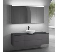 neoro n50 Ensemble de meubles l : 160 cm, 6 tiroirs, vasque Ø 40 cm blanc mat, avec armoire de toilette,, BN0064WM+BN0422GR+2#BN0420GR+BN0405BM+2#BN0473MI,