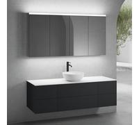 neoro n50 Ensemble de meubles l: 160 cm, 6 tiroirs, vasque Ø 45 cm blanc mat, avec armoire de toilette,, BN0106WM+BN0422BBM+2#BN0420BBM+BN0405WM+2#BN0473MI,