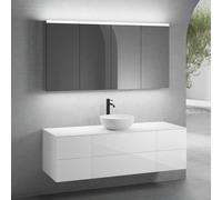 neoro n50 Ensemble de meubles l: 160 cm, 6 tiroirs, vasque Ø 45 cm blanc mat, avec armoire de toilette,, BN0106WM+BN0422BWH+2#BN0420BWH+BN0405WH+2#BN0473MI,