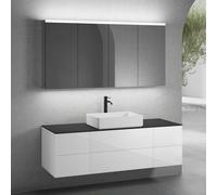 neoro n50 Ensemble de meubles l : 160 cm, 6 tiroirs, vasque l : 58 cm blanc mat, avec armoire de toilette,, BN0065WM+BN0422WH+2#BN0420WH+BN0405BM+2#BN0473MI,