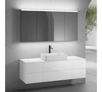 neoro n50 Ensemble de meubles l : 160 cm, 6 tiroirs, vasque l : 58 cm blanc mat, avec armoire de toilette,, BN0065WM+BN0422WH+2#BN0420WH+BN0405WH+2#BN0473MI,