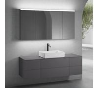 neoro n50 Ensemble de meubles l : 160 cm, 6 tiroirs, vasque l : 58 cm blanc mat, avec armoire de toilette,, BN0065WM+BN0422GR+2#BN0420GR+BN0405GR+2#BN0473MI,