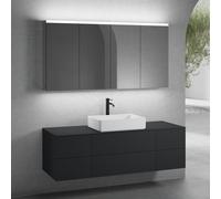 neoro n50 Ensemble de meubles l : 160 cm, 6 tiroirs, vasque l : 58 cm blanc mat, avec armoire de toilette,, BN0065WM+BN0422BM+2#BN0420BM+BN0405BM+2#BN0473MI,