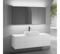 neoro n50 Ensemble de meubles l: 160 cm, 6 tiroirs, vasque l: 58 cm, blanc mat, avec armoire de toilette pour la Suisse,, BN0065WM+BN0422BWM+2#BN0420BWM+BN0405WM+2#BN0486MI,