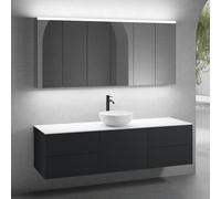 neoro n50 Ensemble de meubles l : 180 cm, 5 tiroirs, vasque Ø 45 cm blanc mat, avec armoire de toilette,, BN0106WM+2#BN0421BM+BN0431BM+BN0409WM+3#BN0472MI,