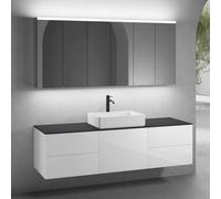 neoro n50 Ensemble de meubles l : 180 cm, 5 tiroirs, vasque l : 58 cm blanc mat, avec armoire de toilette,, BN0065WM+2#BN0421WH+BN0431WH+BN0409BM+3#BN0472MI,