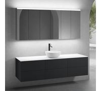 neoro n50 Ensemble de meubles l: 180 cm, 6 tiroirs, vasque Ø 45 cm blanc mat, avec armoire de toilette,, BN0106WM+3#BN0421BBM+BN0409WH+3#BN0472MI,
