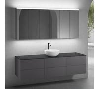 neoro n50 Ensemble de meubles l : 180 cm, 6 tiroirs, vasque Ø 45 cm blanc mat, avec armoire de toilette,, BN0106WM+3#BN0421GR+BN0409BM+3#BN0472MI,