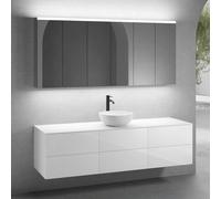 neoro n50 Ensemble de meubles l: 180 cm, 6 tiroirs, vasque Ø 45 cm blanc mat, avec armoire de toilette pour la Suisse,, BN0106WM+3#BN0421BWH+BN0409WM+3#BN0485MI,