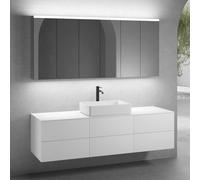 neoro n50 Ensemble de meubles l: 180 cm, 6 tiroirs, vasque l: 58 cm, blanc mat, avec armoire de toilette,, BN0065WM+3#BN0421BWM+BN0409WH+3#BN0472MI,