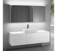 neoro n50 Ensemble de meubles l: 180 cm, 6 tiroirs, vasque l: 58 cm, blanc mat, avec armoire de toilette,, BN0065WM+3#BN0421BWH+BN0409WM+3#BN0472MI,