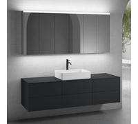 neoro n50 Ensemble de meubles l: 180 cm, 6 tiroirs, vasque l: 58 cm, blanc mat, avec armoire de toilette,, BN0065WM+3#BN0421BBM+BN0409BM+3#BN0472MI,