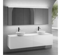 neoro n50 Ensemble de meubles l : 200 cm, 2 tiroirs, 2 vasques Ø 40 cm blanc mat, avec armoire de toilette,, 2#BN0064WM+2#BN0433WH+BN0406WM+2#BN0474MI,