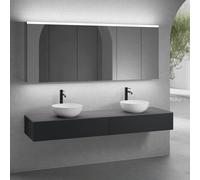 neoro n50 Ensemble de meubles l : 200 cm, 2 tiroirs, 2 vasques Ø 40 cm blanc mat, avec armoire de toilette,, 2#BN0064WM+2#BN0413BM+BN0406GR+2#BN0474MI,