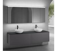 neoro n50 Ensemble de meubles l : 200 cm, 2 tiroirs, 2 vasques Ø 45 cm blanc mat, avec armoire de toilette,, 2#BN0106WM+2#BN0433GR+BN0406BM+2#BN0474MI,