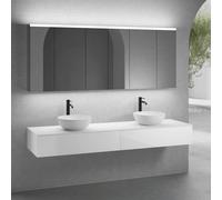 neoro n50 Ensemble de meubles l : 200 cm, 2 tiroirs, 2 vasques Ø 45 cm blanc mat, avec armoire de toilette,, 2#BN0106WM+2#BN0413WH+BN0406WM+2#BN0474MI,