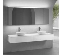 neoro n50 Ensemble de meubles l : 200 cm, 2 tiroirs, 2 vasques Ø 45 cm blanc mat, avec armoire de toilette,, 2#BN0106WM+2#BN0413WH+BN0406WH+2#BN0474MI,