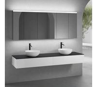 neoro n50 Ensemble de meubles l : 200 cm, 2 tiroirs, 2 vasques Ø 45 cm blanc mat, avec armoire de toilette,, 2#BN0106WM+2#BN0413WM+BN0406BM+2#BN0474MI,