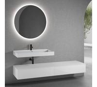 neoro n50 Ensemble de meubles l : 200 cm, 2 tiroirs, lavabo blanc mat avec 1 trou percé, avec miroir n30,, BN0139WM+2#BN0413WH+BN0406WH+BN0011MI,