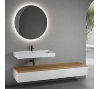 neoro n50 Ensemble de meubles l : 200 cm, 2 tiroirs, lavabo blanc mat avec 1 trou percé, avec miroir n30,, BN0139WM+2#BN0413WM+BN0406W1+BN0011MI,