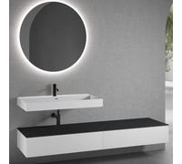 neoro n50 Ensemble de meubles l : 200 cm, 2 tiroirs, lavabo blanc mat avec 1 trou percé, avec miroir n30,, BN0139WM+2#BN0413WM+BN0406BM+BN0011MI,
