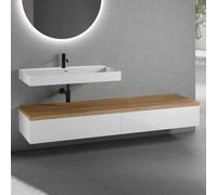 neoro n50 Ensemble de meubles l : 200 cm, 2 tiroirs, lavabo blanc mat avec 1 trou percé, BN0139WM+2#BN0413WH+BN0406W1,