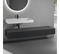 neoro n50 Ensemble de meubles l : 200 cm, 2 tiroirs, lavabo blanc mat avec 1 trou percé, BN0139WM+2#BN0413BM+BN0406GR,