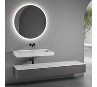neoro n50 Ensemble de meubles l : 200 cm, 2 tiroirs, lavabo blanc mat sans trou percé, avec miroir n30, BN0135WM+2#BN0413GR+BN0406WM+BN0011MI,