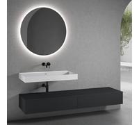 neoro n50 Ensemble de meubles l : 200 cm, 2 tiroirs, lavabo blanc mat sans trou percé, avec miroir n30, BN0135WM+2#BN0413BM+BN0406BM+BN0011MI,