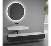 neoro n50 Ensemble de meubles l : 200 cm, 2 tiroirs, lavabo blanc mat sans trou percé, avec miroir n30, BN0135WM+2#BN0413BM+BN0406WH+BN0011MI,