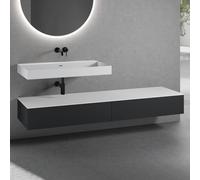 neoro n50 Ensemble de meubles l : 200 cm, 2 tiroirs, lavabo blanc mat sans trou percé,, BN0135WM+2#BN0413BM+BN0406WM,