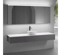 neoro n50 Ensemble de meubles l : 200 cm, 3 tiroirs, vasque Ø 40 cm blanc mat, avec armoire de toilette,, BN0064WM+BN0412GR+2#BN0411GR+BN0406WH+2#BN0474MI,