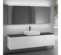 neoro n50 Ensemble de meubles l : 200 cm, 3 tiroirs, vasque l : 58 cm blanc mat, avec armoire de toilette,, BN0065WM+BN0432WH+2#BN0431WH+BN0406BM+2#BN0474MI,