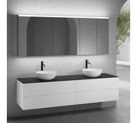 neoro n50 Ensemble de meubles l : 200 cm, 4 tiroirs, 2 vasques Ø 45 cm blanc mat, avec armoire de toilette,, 2#BN0106WM+2#BN0423WM+BN0406BM+2#BN0474MI,