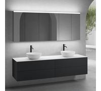 neoro n50 Ensemble de meubles l : 200 cm, 4 tiroirs, 2 vasques Ø 45 cm blanc mat, avec armoire de toilette,, 2#BN0106WM+2#BN0423BM+BN0406WM+2#BN0474MI,