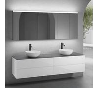 neoro n50 Ensemble de meubles l : 200 cm, 4 tiroirs, 2 vasques Ø 45 cm blanc mat, avec armoire de toilette,, 2#BN0106WM+2#BN0423WH+BN0406GR+2#BN0474MI,