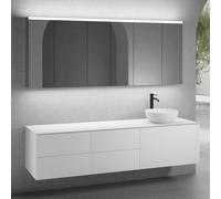 neoro n50 Ensemble de meubles l : 200 cm, 5 tiroirs, vasque Ø 40 cm blanc mat, avec armoire de toilette,, BN0064WM+BN0432WM+2#BN0421WM+BN0406WH+2#BN0474MI,