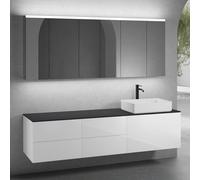 neoro n50 Ensemble de meubles l : 200 cm, 5 tiroirs, vasque l : 58 cm blanc mat, avec armoire de toilette,, BN0065WM+BN0432WH+2#BN0421WH+BN0406BM+2#BN0474MI,