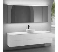 neoro n50 Ensemble de meubles l : 200 cm, 6 tiroirs, vasque Ø 45 cm blanc mat, avec armoire de toilette,, BN0106WM+BN0422WM+2#BN0421WM+BN0406WH+2#BN0474MI,