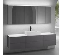 neoro n50 Ensemble de meubles l : 200 cm, 6 tiroirs, vasque l : 58 cm blanc mat, avec armoire de toilette,, BN0065WM+BN0422GR+2#BN0421GR+BN0406WM+2#BN0474MI,