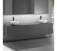 neoro n50 Ensemble de meubles l : 220 cm, 6 tiroirs, 2 lavabos Ø 40 cm blanc mat,, 2#BN0064WM+2#BN0422GR+BN0421GR+BN0415GR,