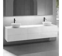 neoro n50 Ensemble de meubles l : 220 cm, 6 tiroirs, 2 lavabos Ø 40 cm blanc mat,, 2#BN0064WM+2#BN0422WH+BN0421WH+BN0415WM,