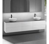 neoro n50 Ensemble de meubles l : 220 cm, 6 tiroirs, 2 lavabos Ø 40 cm blanc mat,, 2#BN0064WM+2#BN0422WH+BN0421WH+BN0415GR,