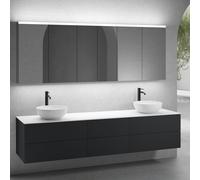 neoro n50 Ensemble de meubles l : 220 cm, 6 tiroirs, 2 vasques Ø 40 cm blanc mat, avec armoire de toilette,, 2#BN0064WM+2#BN0422BM+BN0421BM+BN0415WM+2#BN0473MI+BN0472MI,