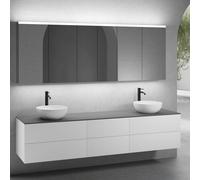 neoro n50 Ensemble de meubles l : 220 cm, 6 tiroirs, 2 vasques Ø 40 cm blanc mat, avec armoire de toilette,, 2#BN0064WM+2#BN0422WM+BN0421WM+BN0415GR+2#BN0473MI+BN0472MI,